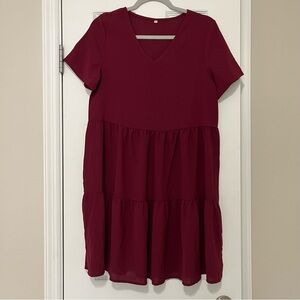 Amoretu Women’s V-neck Burgundy Dress